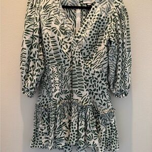 Alexis Green and White Printed V-Neck Tiered Tunic